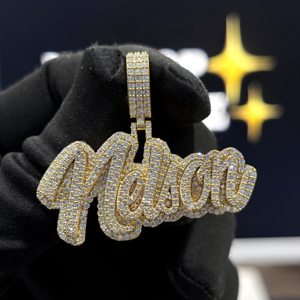 <b>Custom</b> Raised Letter <b>Name</b> Pendant 925 Sterling Silver VVS Moissanite Fully Iced Script Hip Hop <b>Necklace</b> Yellow Gold Personalized - Product Image 5