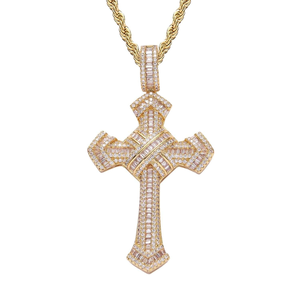 Colgante de Cruz con Micropavé de Moissanita Plateada, Dos Tonos Amarillo y Blanco, Joyería Religiosa Hip Hop, Amuleto para Hombre y Mujer - Product Image 2