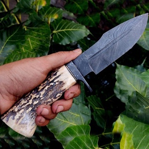 Cuchillo Bowie OEM de Supervivencia y Camping, Forjado a Mano, Grado Industrial, Acero de Damasco, Hoja Fija de Punta Caída, Estilo Vikingo, Mango de Cuerno - Product Image 6