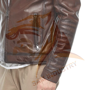 Manteau d'hiver en cuir marron de fabrication professionnelle pour hommes, veste en cuir de haute qualité à col montant pour l'extérieur - Product Image 6