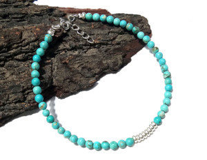 Bracelet à breloques en argent sterling avec agate bleue et turquoise |   Bijoux bohèmes faits à la main plaqués rhodium pour femmes |   Cadeau - Product Image 4