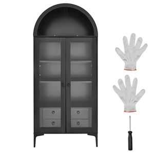 Vetrina ad Arco con 4 Ante in Vetro, Alta 70 Pollici, Libreria Espositiva con 2 Ripiani Regolabili - Product Image 1