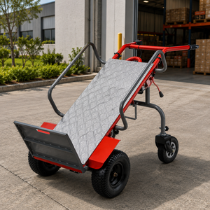 Chariot à main électrique fermé à quatre roues en acier rouge avec cadre robuste thermolaqué pour usage industriel - Product Image 1