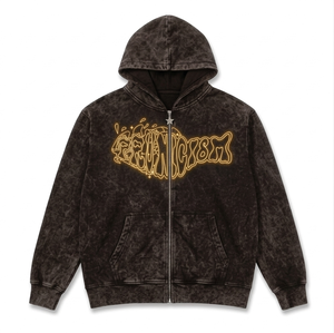 เสื้อฮู้ดดี้โอเวอร์ไซส์แบบซิป แต่งดีเทลขาดๆ แบบพังก์ ประดับหมุด ปะติดปะต่อ สไตล์วินเทจ สตรีทแวร์ ขายส่ง มีจำหน่ายในเดือนมีนาคม 2026 - Product Image 2