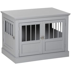 Cuccia per Cani in Legno Grigio Peltro, Lusso, per Razze Piccole, Tavolino con Tre Porte, Tubi in Acciaio Impermeabili, Gabbia in Plastica - Product Image 1