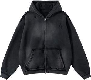 Sudadera con capucha extragrande desgastada con cremallera completa, estilo streetwear, de tejido grueso y corte holgado, con lavado vintage, estilo urbano y hip hop - Product Image 1