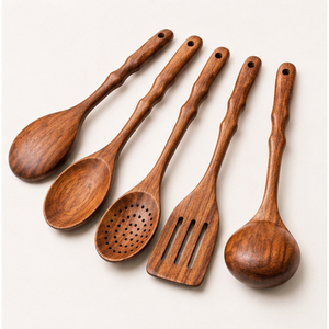 Cuillères en bois pour la cuisine, ensemble d'ustensiles de cuisine en bois de qualité supérieure avec manche ondulé pour ustensiles de cuisine antiadhésifs, ustensiles de cuisine en gros - Product Image 3