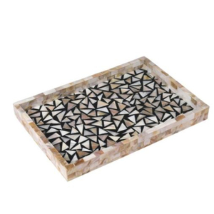 Bandeja con incrustaciones de nácar hecha a mano, bandeja de servir MOP con asas, rectangular, con mosaico de conchas marinas, bandeja decorativa para mesa de café. - Product Image 2