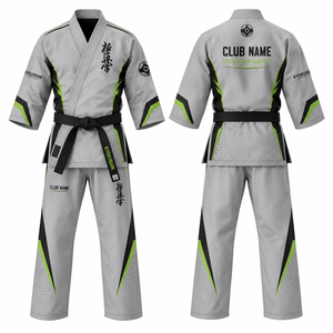 MEGAMAPLE Club Karate Gi, Uniforme de Karate con Nombre y Números del Equipo Impresos por Transferencia de Calor, Blanco y Azul, Cuello en V, Manga Larga, Algodón Elástico que Absorbe la Humedad - Product Image 1