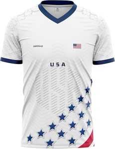 Camiseta de Fútbol Roja GSNZGenji USA, Cuello en V, Manga Corta, Poliéster Resistente, Ropa Deportiva para el Día Nacional - Product Image 3