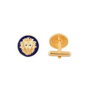 Mancuernillas de Lujo con Cabeza de León Chapadas en Oro para Hombre, Esmalte Azul, Accesorios Formales para Camisa, Regalo de Boda o Negocios, Diseño Exclusivo - Product Image 3