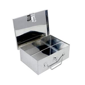 Mid Century <b>Trunk</b> Metal <b>Storage</b> Boxes Set 4 Stackable Hinged Lid With Latch And Handle Industrial Design For Sundries - Product Image 3