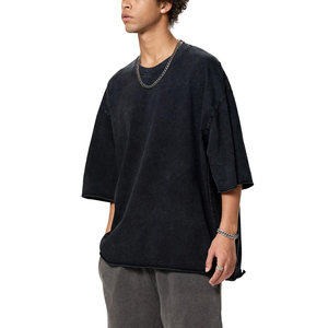 Heavyweight Boxy Cut Acid Wash Vintage Oversized <b>T</b>-Shirt with Custom Logo Silk Screen Printed Cotton Cropped Fit Men's - Product Image 3