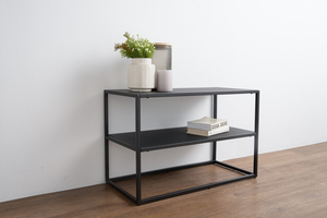 Étagère à chaussures contemporaine en acier noir à 2 niveaux, organisateur de rangement ouvert pour entrée et chambre - Product Image 4