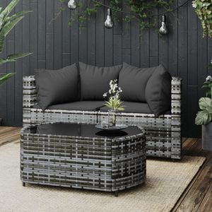 3-Piece Gray Poly <b>Rattan</b> Patio Lounge Set with <b>Cushions</b> Garden Sets - Product Image 1