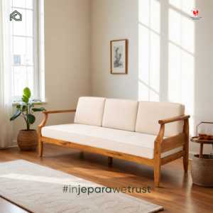 Wholesale Solid Teak <b>Wood</b> Three Seat Scandinavian Design Luxury Living Room <b>Sofa</b> OEM ODM Jepara Manufacturer - Product Image 1