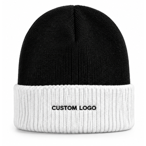 Bonnet en tricot noir et blanc de qualité supérieure, logo personnalisé, unisexe, chaud pour l'hiver - Product Image 1