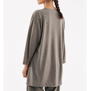 Women's Oversized Crew Neck Three Quarter Sleeve T-Shirt Solid Gray Regular Fit 100% Cotton <b>Jersey</b> Breathable Eco-Friendly - Product Image 3