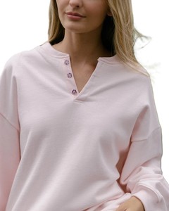 Women's Light Gray Knitted <b>Long</b> <b>Sleeve</b> <b>Henley</b> Sweatshirt Regular Fit Casual Autumn Wear 100% Cotton Breathable Solid Color - Product Image 2