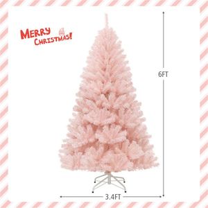6ft Pink Hinged Full Fir <b>Christmas</b> <b>Tree</b> with Metal Stand Artificial <b>Christmas</b> <b>Tree</b> - Product Image 1