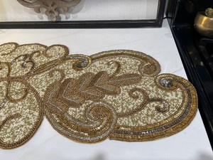Vintage Embroidered Table <b>Runner</b> Floral Pattern Gold Beige Home Decor <b>Washable</b> Hand Wash - Product Image 3