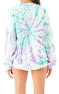 เสื้อสเวตเชิ้ตผู้หญิงแบบสั่งทำพิเศษ ลายมัดย้อม สีมิ้นท์ไลแลค แขนเสื้อประดับกลิตเตอร์รูปดาว ทรงโอเวอร์ไซส์ คอกลม เสื้อพูลโอเวอร์ผ้าฝ้าย แฟชั่น OEM ขายส่ง - Product Image 4