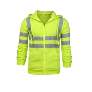 <b>Mens</b> High Visibility <b>Reflective</b> Hooded Sweatshirt Zip up Workwear <b>Jacket</b> Waterproof Breathable Safety Uniform Polyester - Product Image 5