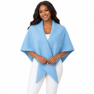 Cosh International Sorority Sisterhood Light Blue <b>Wool</b> Blend <b>Poncho</b> Shawl With Batwing Sleeve Elegant Winter Wear For Women - Product Image 1