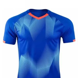 Conjunto de Camiseta de Fútbol Geométrica Azul para Hombre, Cuello en V, Manga Corta, Poliéster que Absorbe la Humedad, Uniforme Deportivo para Todas las Temporadas, Ecológico - Product Image 3