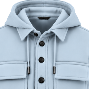 Chaqueta con Capucha Azul Claro para Hombre, con Botones en el Pecho, Bolsillos, Capucha con Cordón, Mangas Largas, Estilo Casual Urbano - Product Image 6