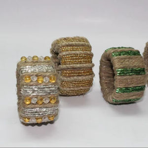 Anillo para Servilletas con Diseño de Barba de N S Tomar Handicrafts, con Yute y Tela de Bambú, Anillos para Servilletas de Boda Ecológicos, Diseño Clásico Redondo - Product Image 1