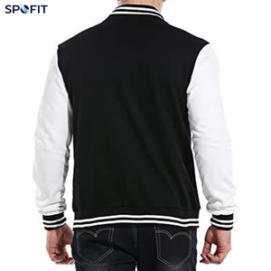 Custom <b>Lightweight</b> <b>Men's</b> Black White Varsity <b>Jacket</b> Casual Regular Fit Turn-down Collar Single Breasted Polyester - Product Image 2