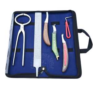Kit complet d'outils de soin des sabots pour éleveurs équestres : Testeur de douleur au sabot, Râpe, Couteau à boucle pour l'évacuation des abcesses, Couteau à sabot à extrémité courbée en laiton - Product Image 1