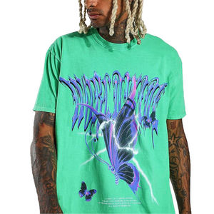 Camiseta Extra Grande Personalizada para Hombre, 100% Algodón, Hombros Caídos, con Gráfico de Mariposa e Impresión Digital Personalizada, Talla Grande - Product Image 1