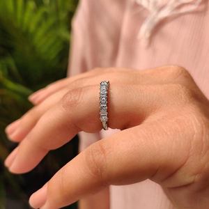 Bague Éternité Plaqué Or avec Diamants Pavés et Moissanite Taille Princesse, en Argent, pour Mariage, Fiançailles, Cadeau - Product Image 2