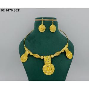 Gold Plated Brass Islamic Religious Jewelry Set for Women-Classic Stylish Design Engagement <b>Wedding</b> Eid Imitation Jewelry Sets - Product Image 1