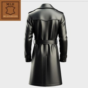 เสื้อโค้ทหนังสีน้ำตาลสำหรับผู้ชาย แบบกระดุมสองแถว มีเข็มขัด - Product Image 2
