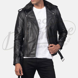 Chaqueta de Motociclista de Cuero Negro Premium para Hombre con Cuello de Piel Sintética, Chaqueta de Moto Ajustada con Cinturón, Prenda Exterior Elegante para Invierno - Product Image 6
