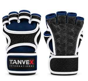TANVEX Half <b>Finger</b> Gym Gloves PU Leather Breathable Non-Slip Adjustable Buckle Wrist <b>Strap</b> Unisex Weight Lifting Fitness Gloves - Product Image 4