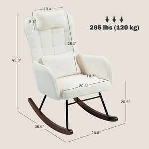 Sedia a dondolo in bianco crema con schienale alto e poggiatesta sedia da allattamento per soggiorno camera da letto con cuscino in legno - Product Image 3