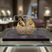 Boucles d'oreilles pendantes en laiton œil de tigre naturel, style bohème, filigrane, pierres précieuses, vente en gros