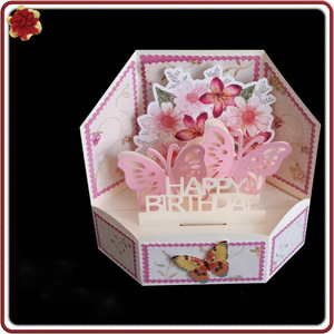 3D Pop-Up Pink Butterfly Flower Birthday Card <b>Box</b> <b>Gift</b> with Matte Varnishing <b>Hexagon</b> Shape Paper Material for Women and Kids - Product Image 4
