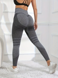 Seamless High Waist Butt Lifting <b>Leggings</b> Full Length <b>Grey</b> Geometric Yoga Pants <b>Women</b> - Product Image 3