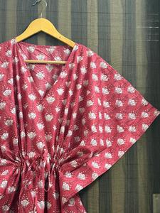 Robe longue caftan en coton à imprimé tropical pour femme, col en V, manches chauve-souris, style bohème, pour la plage, ample, estivale, quotidienne, lavable, écologique - Product Image 2