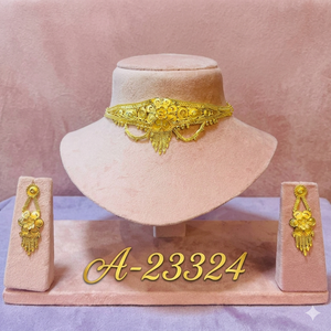 ชุดสร้อยคอและต่างหูทองคำ 24K คลาสสิก ลายดอกไม้ สำหรับผู้หญิง งานแต่งงาน A-23323 - Product Image 2
