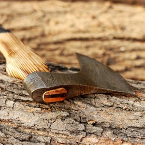 Nordic Forge Hand Forged Damascus Steel Camping <b>Axe</b> Ash Wood <b>Handle</b> Leather Sheath Industrial Grade Custom OEM 6.5" Bearded Head - Product Image 5
