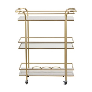 Chariot de bar moderne en laiton avec dessus en marbre, chariot de service roulant à 3 niveaux pour salon, usage intérieur - Product Image 2