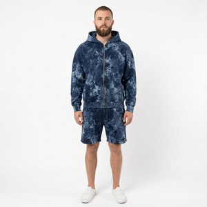 <b>Mens</b> Acid Wash Hoodie Short Set Cotton Fleece Contemporary Streetwear Two Piece Custom Apparel - Product Image 5