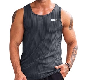Ribbed Plus Size Men's Tank Top Sleeveless Cotton Workout <b>Vest</b> Fitness Gym Training Shirt - Product Image 1