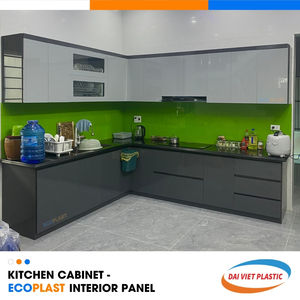 Panel interior de PVC No.1 Fábrica de fabricación de Vietnam Armarios de cocina de estilo moderno con vidrio verde - Product Image 4